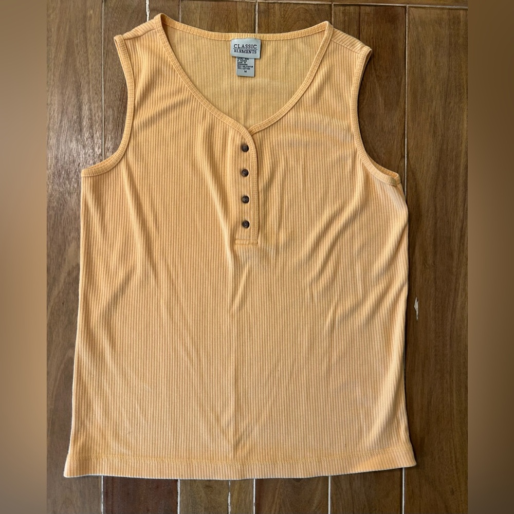 Classic Elements golden yellow Ribbed Henley Tank Top medium‎